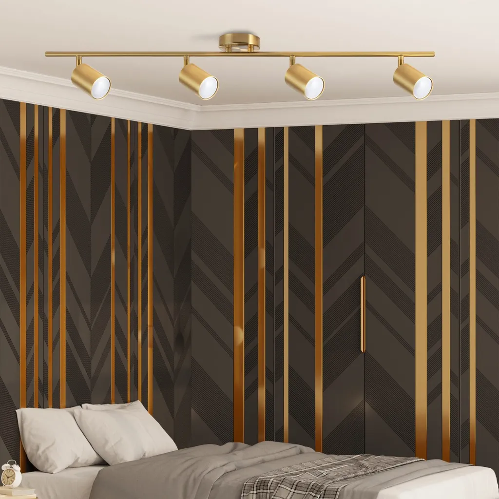 Luminaire de Plafond GOLDI pour Salon et Bureau - 4 Spots Dorés 90 cm