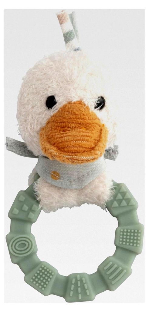 Greifring Ente Edda Lou mit Rassel, Silikonring mit strukturierter Oberfläche, Zahnungshilfe für Kinder