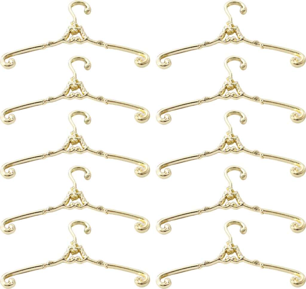 10pcs Mini -Kleidung Kleiderbügel Leichte feste Legierung 1:12 Skala Mini Waschküche Dollhouse Accessoires Cosplay -Spielzeug-Golden