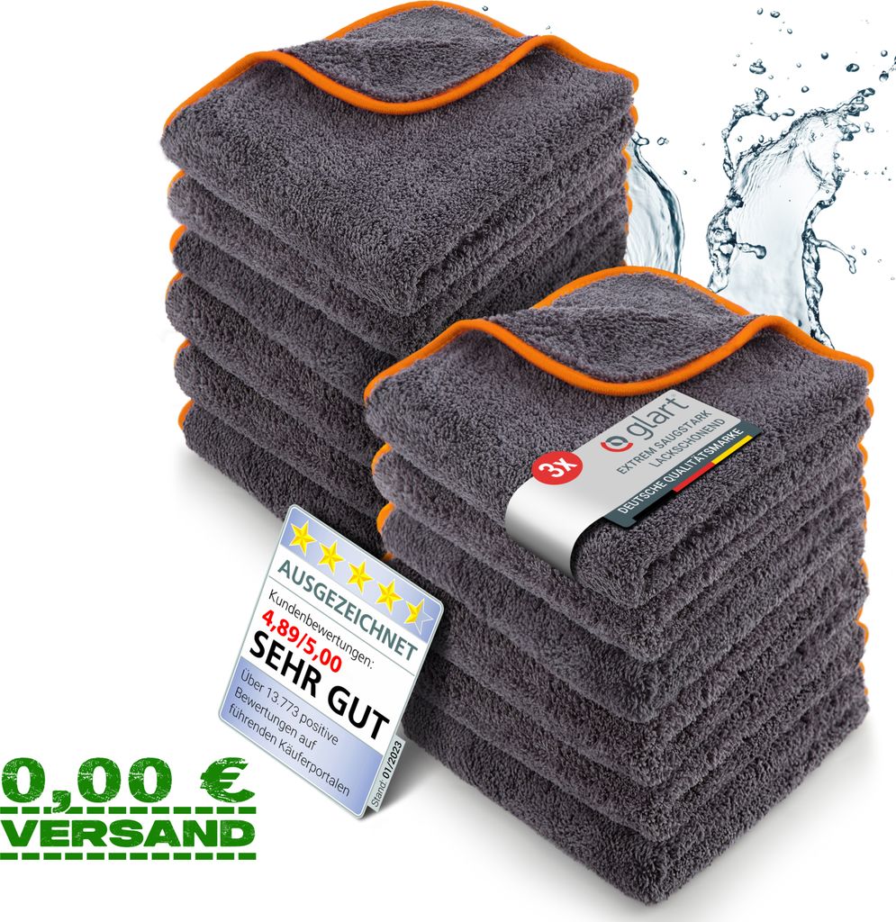 Glart 443TPO4 Auto Mikrofasertücher 12er Set, superweich kratzerfrei 40x40cm