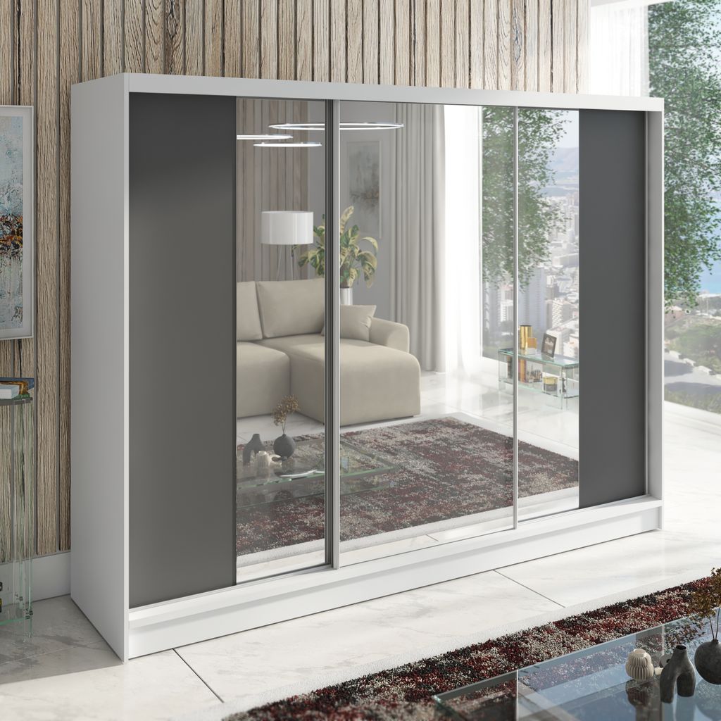 Schuifdeurkasten, 3-deurs kast 200 cm met spiegel, model Productafbeelding 