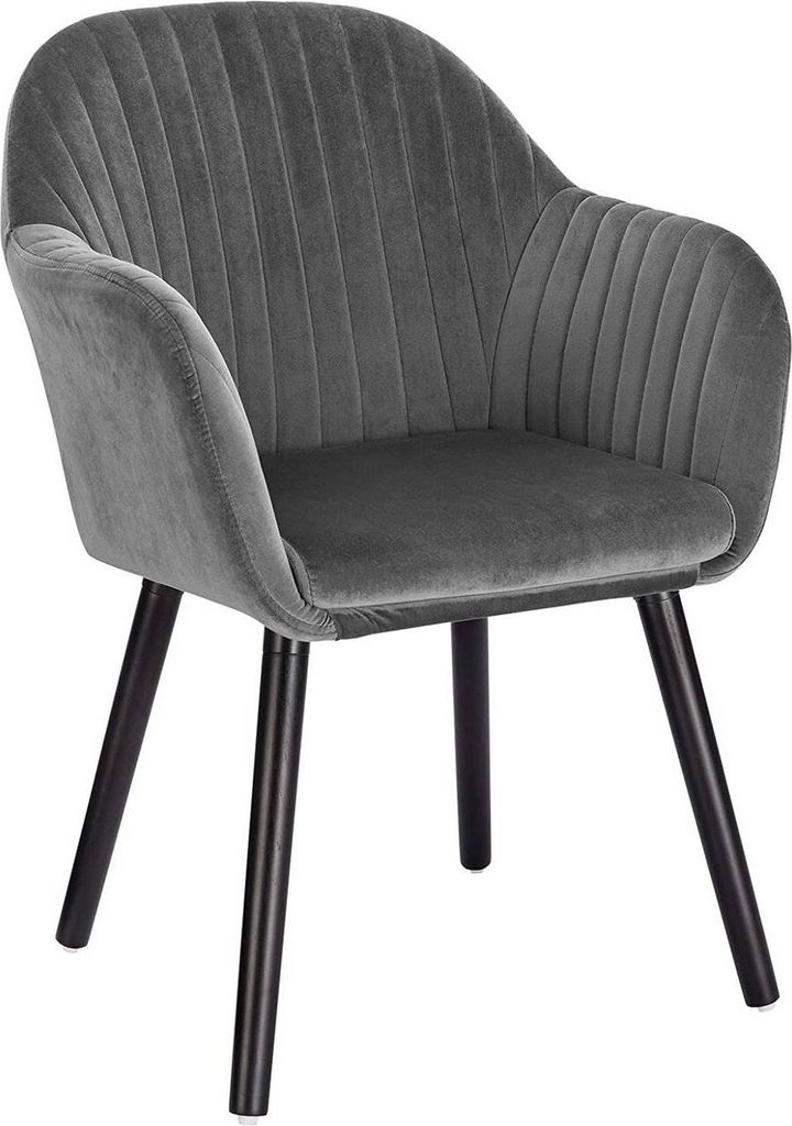 WOLTU Esszimmerstuhl,Wohnzimmerstuhl ,Polsterstuhl mit Armlehnen, Holzbeine, aus Samt, Dunkelgrau