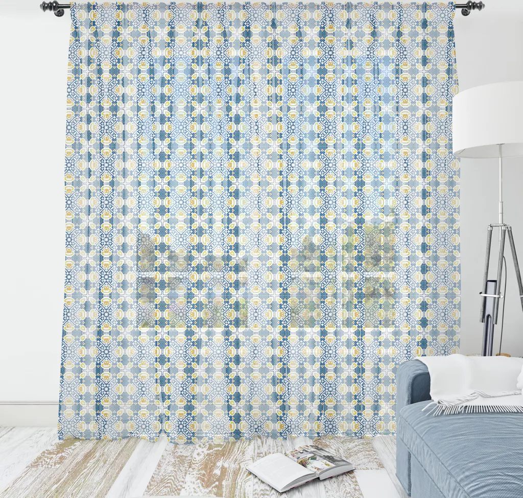 Tenda Arazzo ABAKUHAUS 274cm - Pattern Azulejo Arancio Blu Petrolio