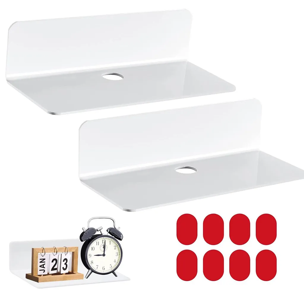 Lot de 2 Étagères Murales Blanches 23 cm en Acrylique sans Perçage