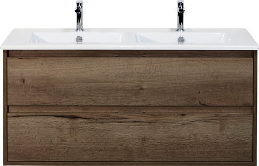 Doppelwaschbecken mit Unterschrank Sanox PORTO BxHxT 121x57x51 cm Frontfarbe tabacco 84719239