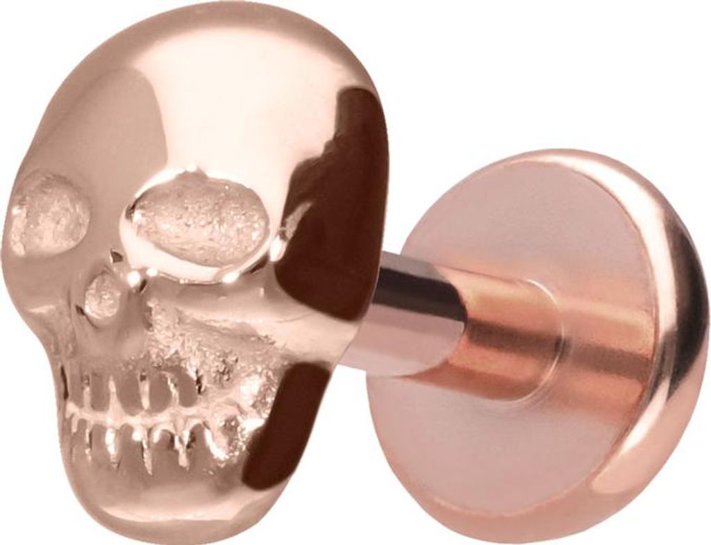 Ohrpiercing, Nasenpiercing Titan Labret mit Push Fit TOTENKOPF RoséGold Stablänge: 5mm | Stabstärke: 1,2mm