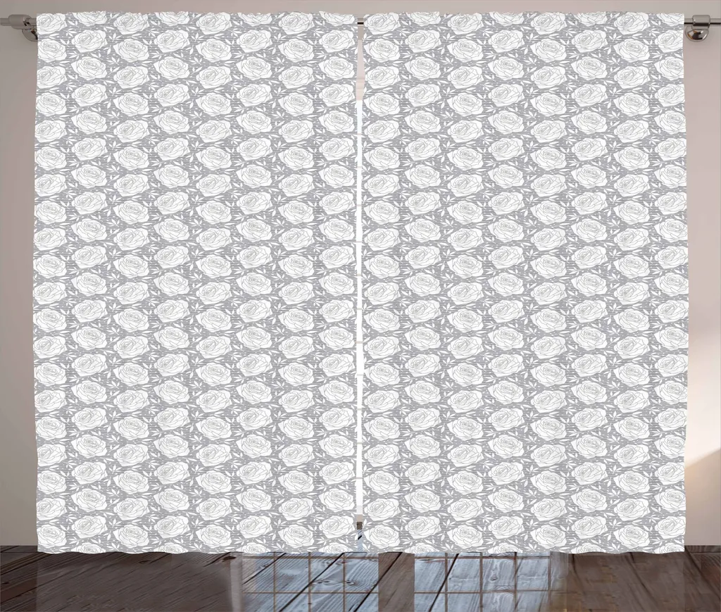 Tenda Soggiorno Rose Blooms ABAKUHAUS | Grigio Chiaro e Bianco 280x175
