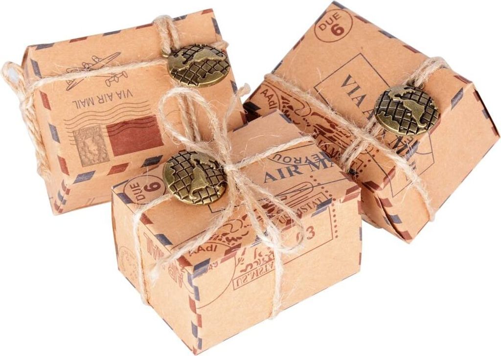 50 STK. Kraftpapier Geschenkbox inkl. Juteschnur + Anhänger Produktbild 