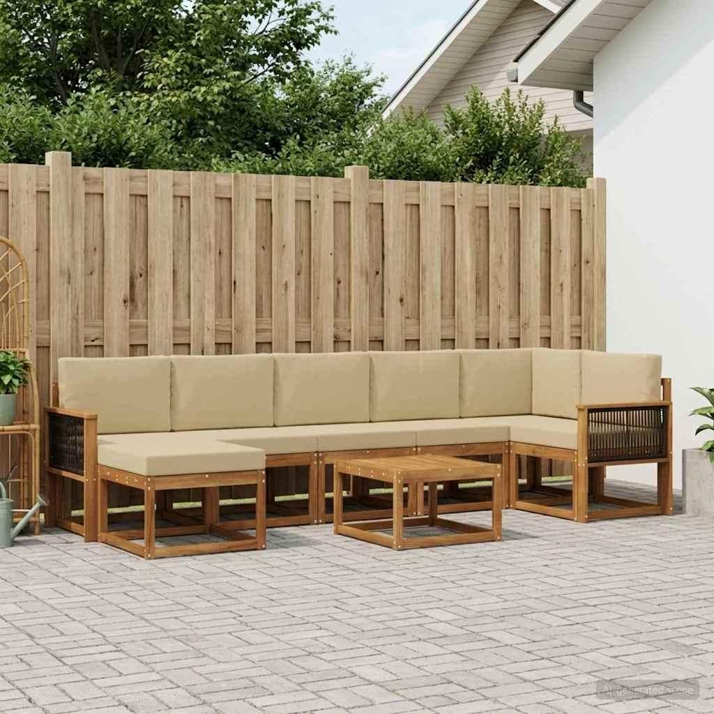 Möbel Outdoor-Sofagarnitur mit Kissen 8 pcs Natur und Beige PolyesterGartensofas - Gartensofas c2285