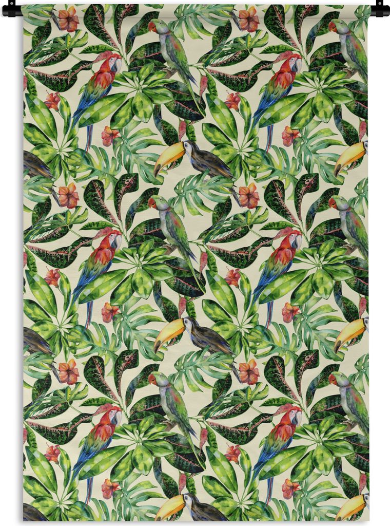 MuchoWow Wandteppich Wandbehang Hibiskus - Blumen - Vögel 60x90 cm Tapisserie Dekoration Wandtuch - Foto-Teppich - Abwaschbar