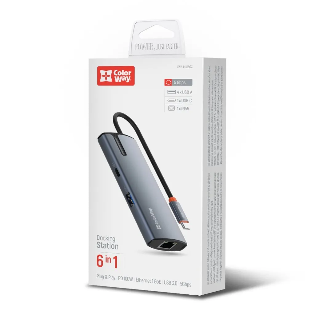 ColorWay CW-HUB03 Docking Station 6-in-1 100W PD - Hub USB-C Alluminio