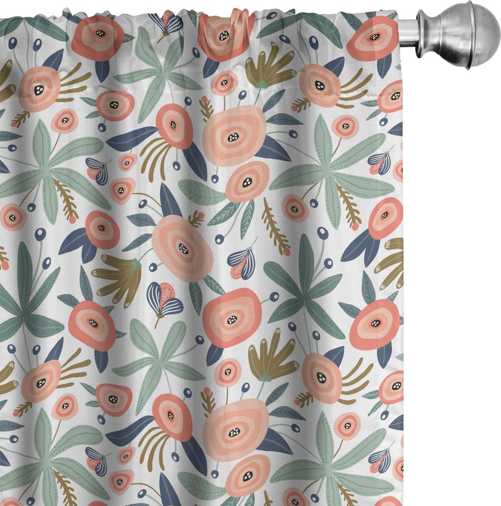 ABAKUHAUS Botanik Vorhänge, Gardinen, Kreative Doodle-Design-Muster des abstrakten Frühlingsblumen und Blätter Illustration, 2 Stück 75 x 245 c...