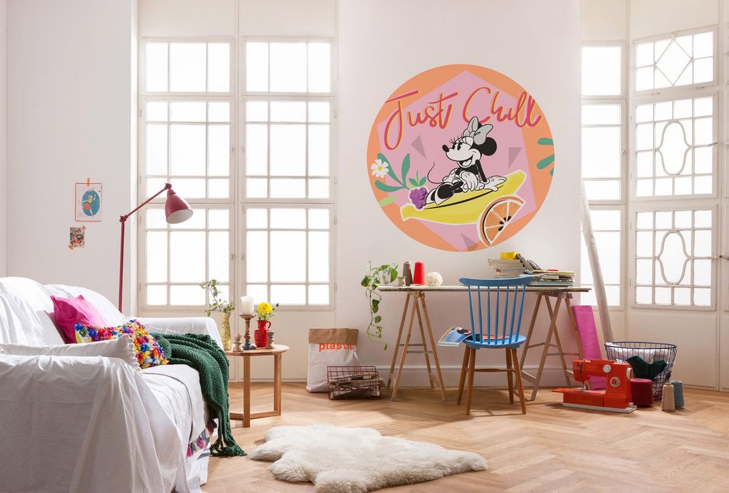 Komar Vlies Fototapete / Wandtattoo selbstklebend - Minnie Chill - Größe: 125 x 125 cm (Breite x Höhe) - 1 Teil, Disney