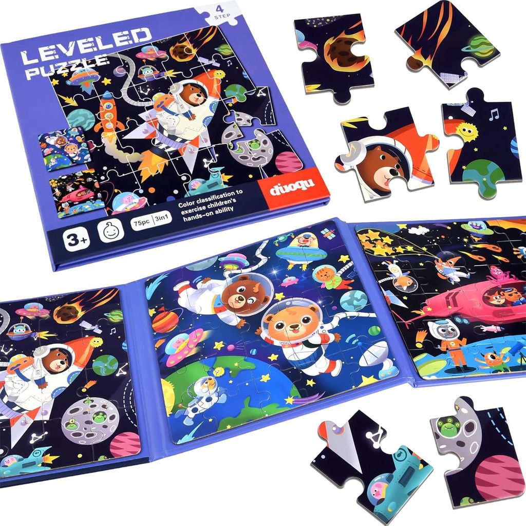 OKWISH Lernspielzeuge, Magnetisches Puzzlebuch Level 4, Abenteuer im Weltraum, Puzzle-Spielzeug, Kreativ & Lernspaß für Kinder, Fördert Feinmoto...