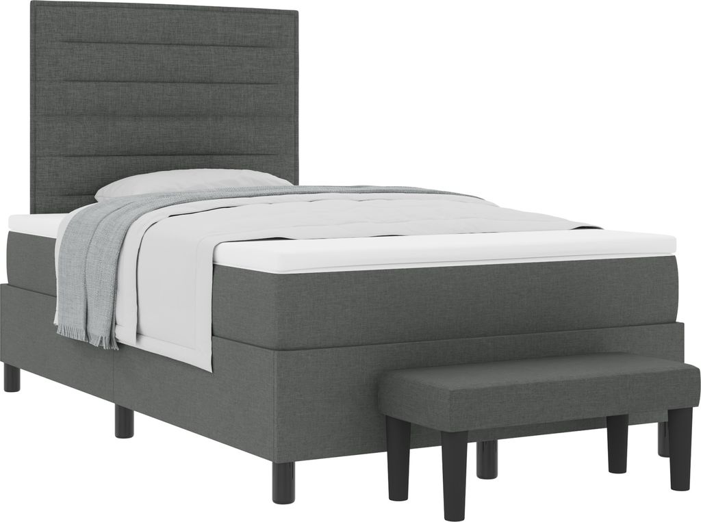Eleganten-Stil Bettrahmen, Boxspringbett mit Matratze & Bank Dunkelgrau 120x200 cm Stoff - Klassische Betten DE94499