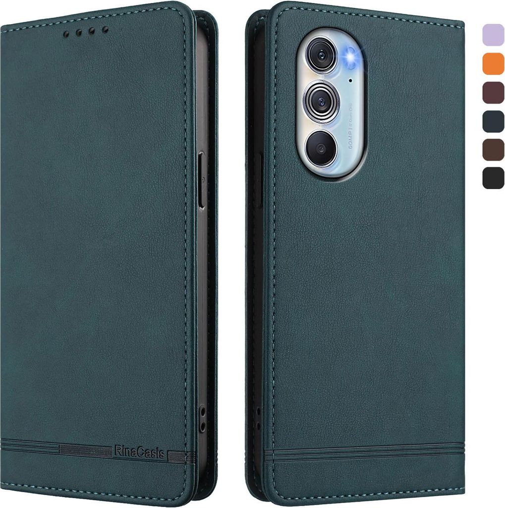 Hülle für Motorola Edge 30 Pro, Retro Kunstleder Ständer Klapphülle mit Kartenfächer und Magnetische Grün