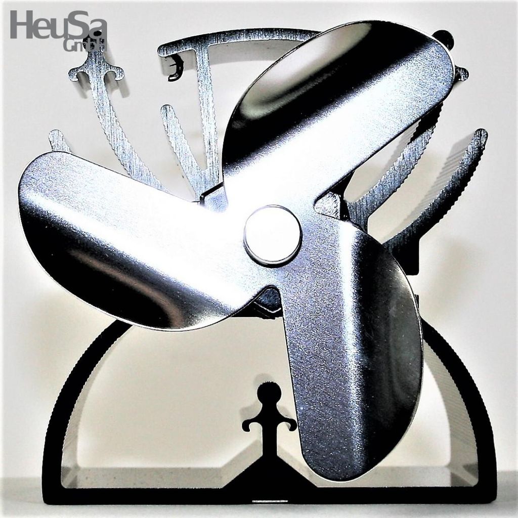 Ventilator für Kaminöfen, Ofenventilator, silberfarben, 3 Rotorblätter, stromlos - umweltfreundlich 12,5cm