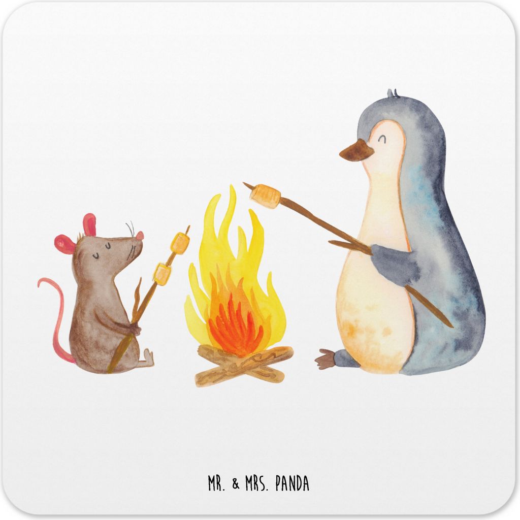 Mr. & Mrs. Panda Tischuntersetzer Pinguin Lagerfeuer 10er Set - Weiß - Geschenk, Marshmallows, Untersetzer für Gläser, Glas-Untersetzer, Maus, N...