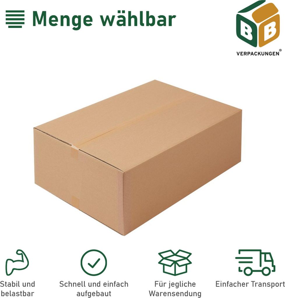 700 x Faltkarton (400 x 400 x 100 mm) stabil 1-wellig Versandkarton Päckchen DHL Hermes Schachtel Box Paket braun BB-Verpackungen