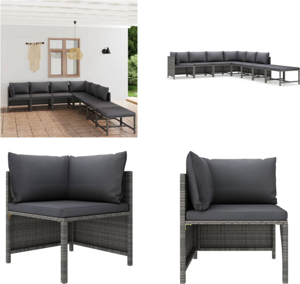 vidaXL 8 tlg. Garten Lounge Set mit Kissen Poly Rattan Grau - Garten-Lounge-Set - Garten-Lounge-Sets - Gartenmöbel - Gartenmöbel-Set