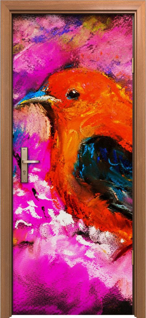 Türposter 80x200 cm Türaufkleber Türtapete Türfolie Klebefolie Modernes Gemälde eines roten Vogels
