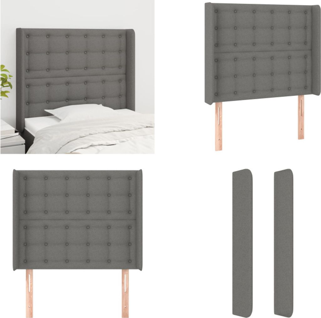vidaXL Kopfteil mit Ohren Dunkelgrau 103x16x118/128 cm Stoff - Kopfteil - Kopfteile - Bett-Kopfteil - Bettkopfteil