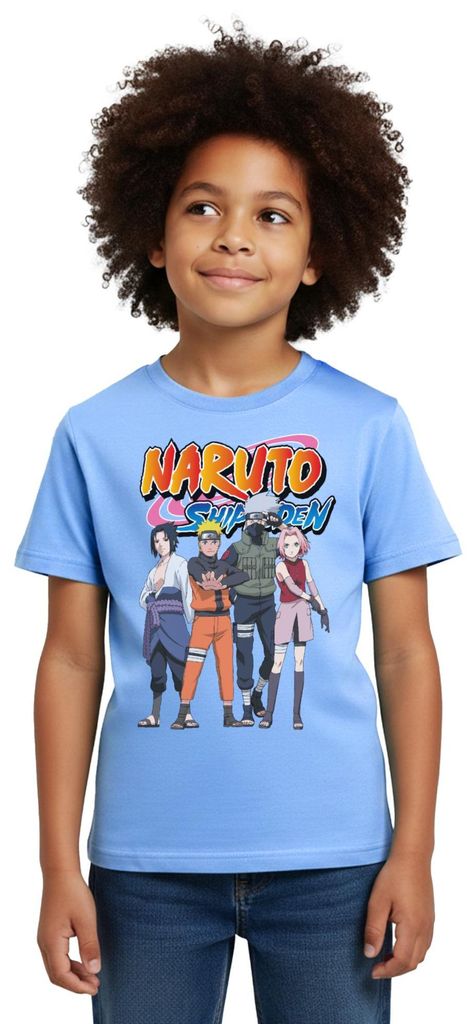 Spreadshirt Naruto Shippuden Sasuke, Naruto, Kakashi & Sakura Kinder T-Shirt, 98/104 (3-4 Jahre), Himmelblau