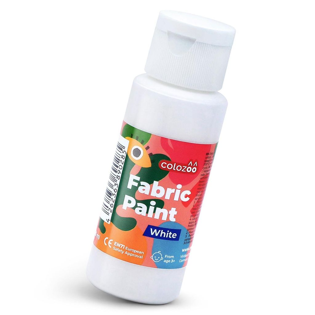Colozoo Textilfarbe Weiß 60ml – Hochdeckende Stoffmalfarbe waschmaschinenfest für helle und dunkle Stoffe