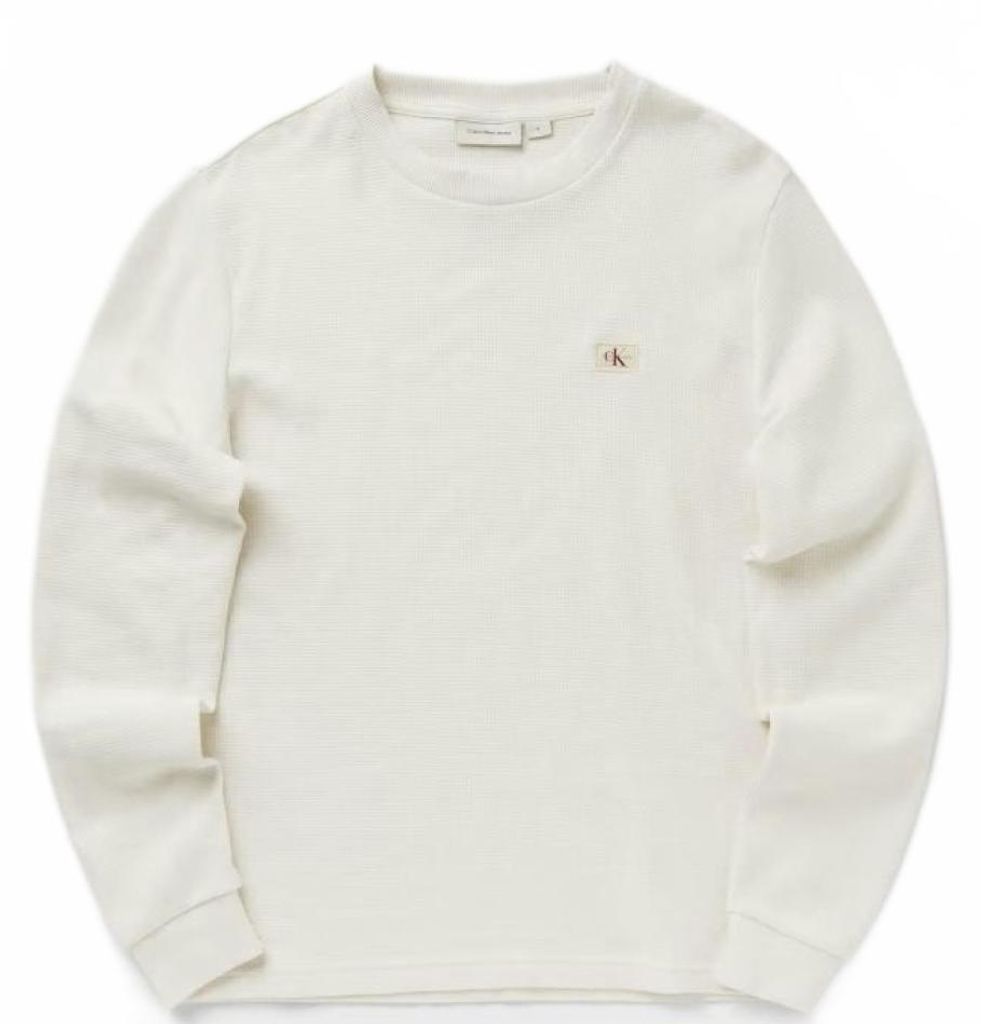 CALVIN KLEIN LV040EM217 LS WAFFLE BADGE CREWNK – Weiß Produktbild 