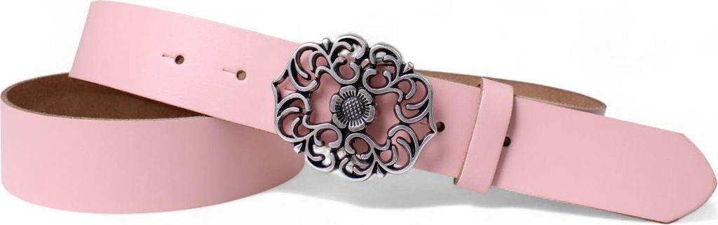 Damen Ledergürtel, florale Gürtelschnalle, Blumenschnalle, 4 cm, echt Leder