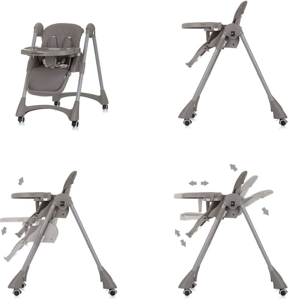 Seggiolone Candy Shop Grigio - Pieghevole, Regolabile, Con 4 Ruote E Poggiapiedi - Foto 3