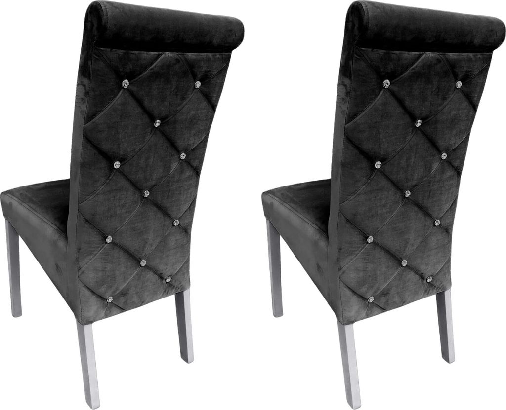 Ares Meble Esszimmerstühle 2er Set K6 - Esstisch Stühle, Esszimmerstuhl Holz - Küchenstühle, Essen Stuhl - Samt Schwarz - Weiß