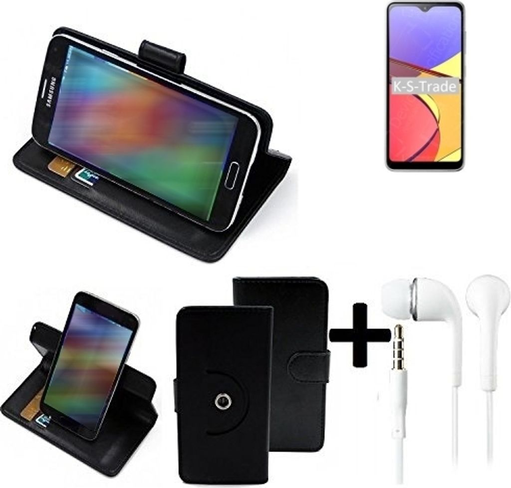 K-S-Trade Handy Hülle Schutz Hülle + Kopfhörer kompatibel mit Samsung Galaxy A21 Simple SCV49 Handyhülle Flipcase Smartphone Cover Handy Schutz