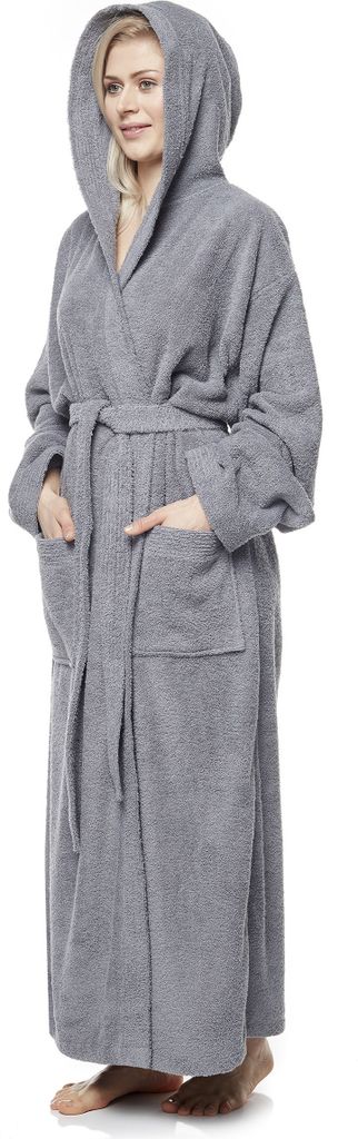 Bademantel Pandora für Damen mit Kapuze, extra lang, 100% Baumwolle, Farbe:Grau, Größe:XL