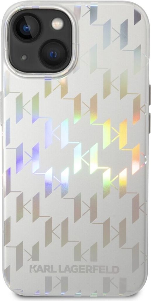 A close-up view of a phone case with a holographic pattern.