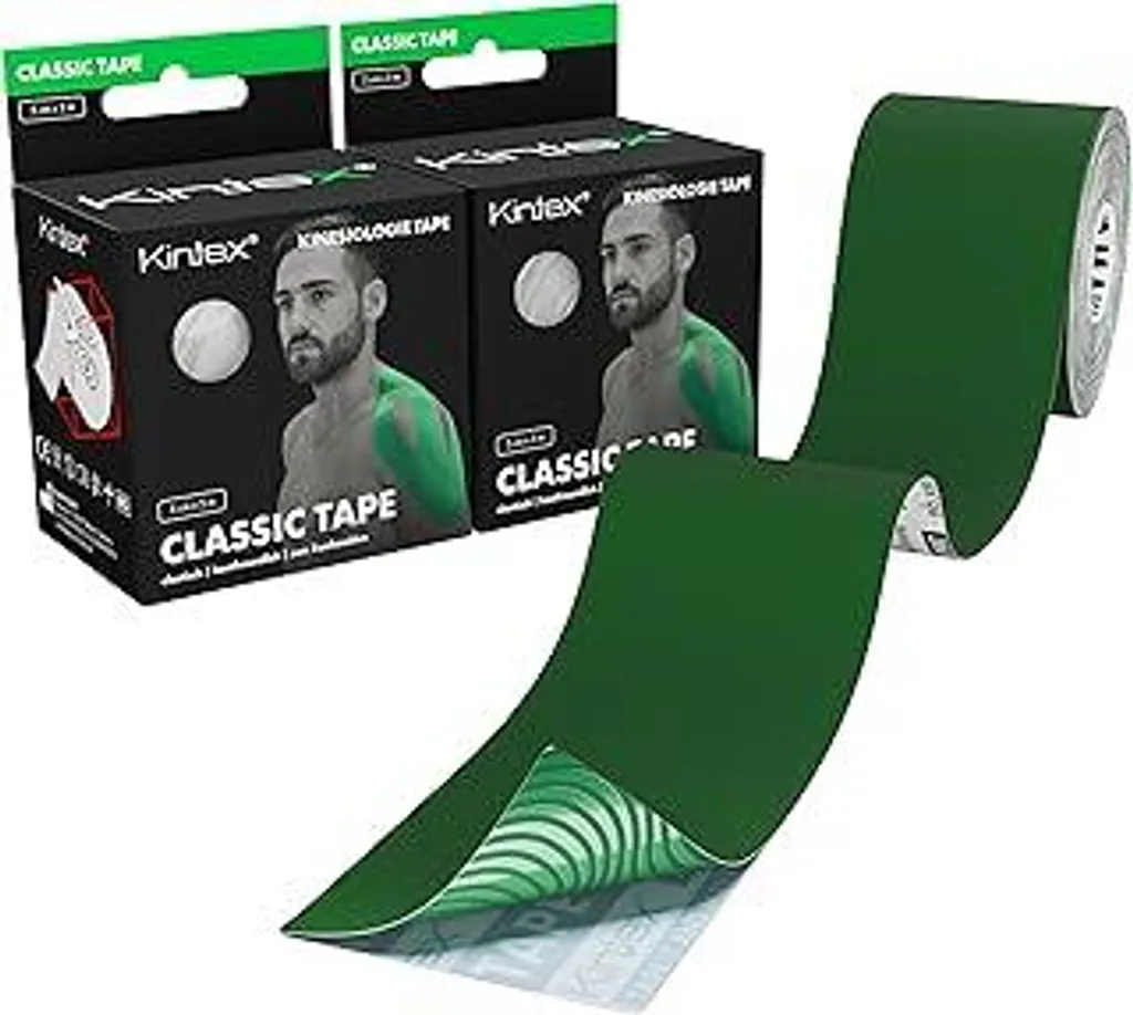 Kintex 2 rotoli di nastro kinesiologico Classic, 5 cm x 5 m, nastro kinesiologico delicato sulla pelle e resistente all'acqua, nastro fisioterapico, nastro medico (verde)
