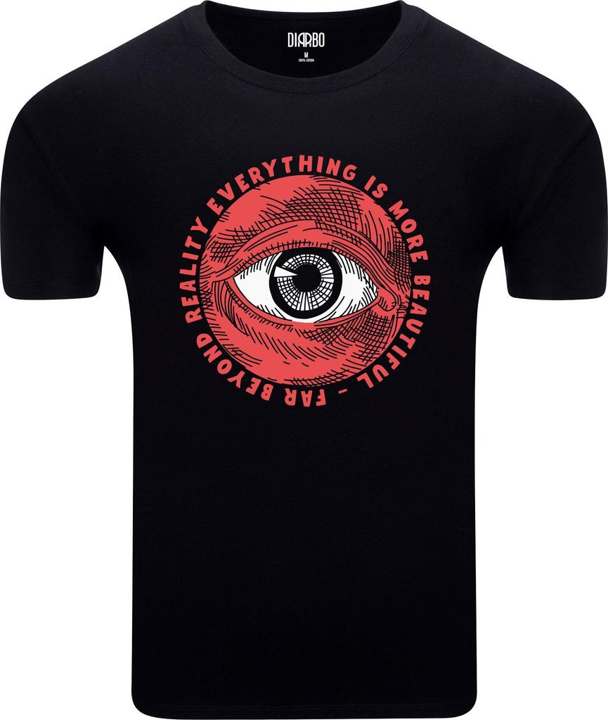 Diarbo Herren T-Shirt mit Philosophischem Druck Jenseits der Realität Schwarz Gr.XL