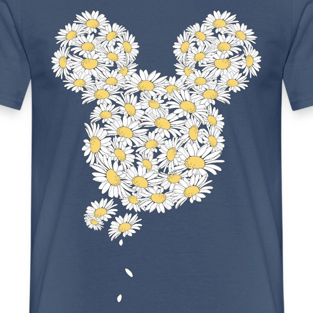 Mickey & Minnie Mickey Mouse Gänseblümchen Männer T-Shirt, XXL, Dunkles Denimblau