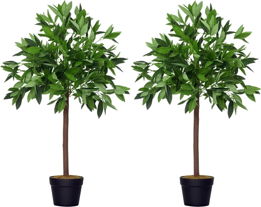 Plantes Laurier Artificiel 90 cm en PE Haute Qualité Résistant UV x2