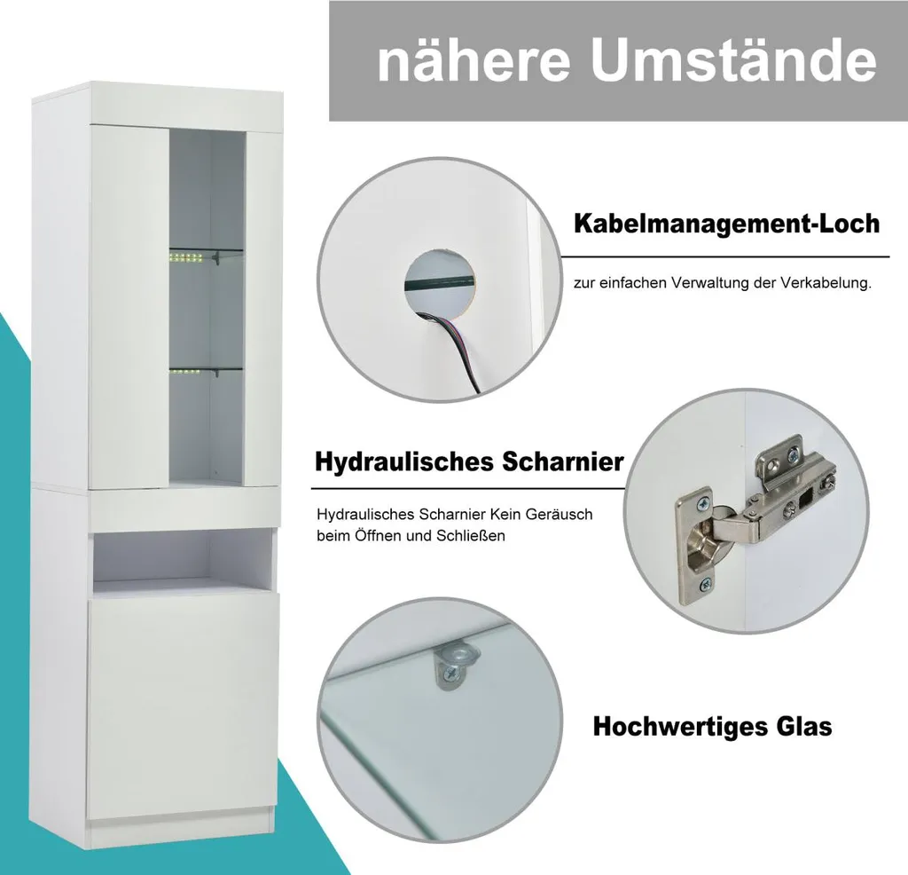 Vitrine LED noire avec 2 portes vitrées - Meuble de salon noir 160cm - 4