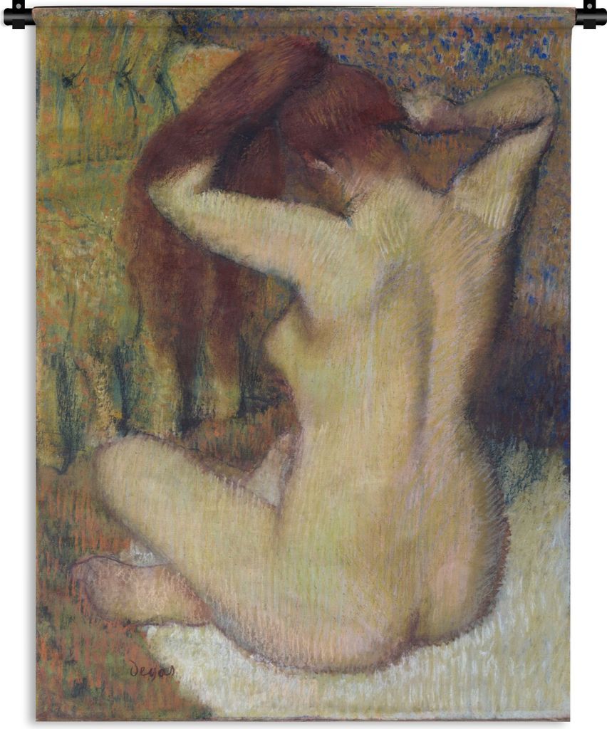 MuchoWow Wandteppich Wandbehang Frau kämmt ihr Haar - Gemälde von Edgar Degas 90x120 cm Tapisserie Dekoration Wandtuch - Wanddeko