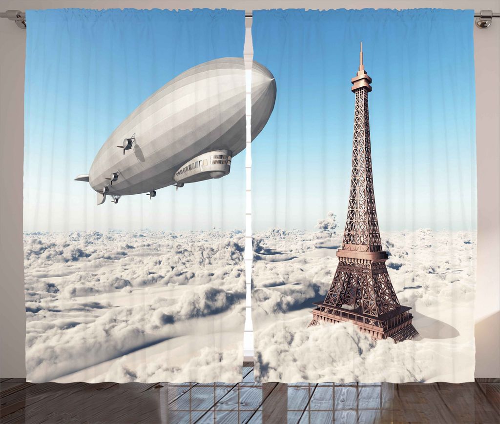 ABAKUHAUS Paris Rustikaler Gardine, Französischer Paris Eiffelturm, Schlafzimmer Kräuselband Vorhang mit Schlaufen und Haken, 280 x 225 cm, Blau ...