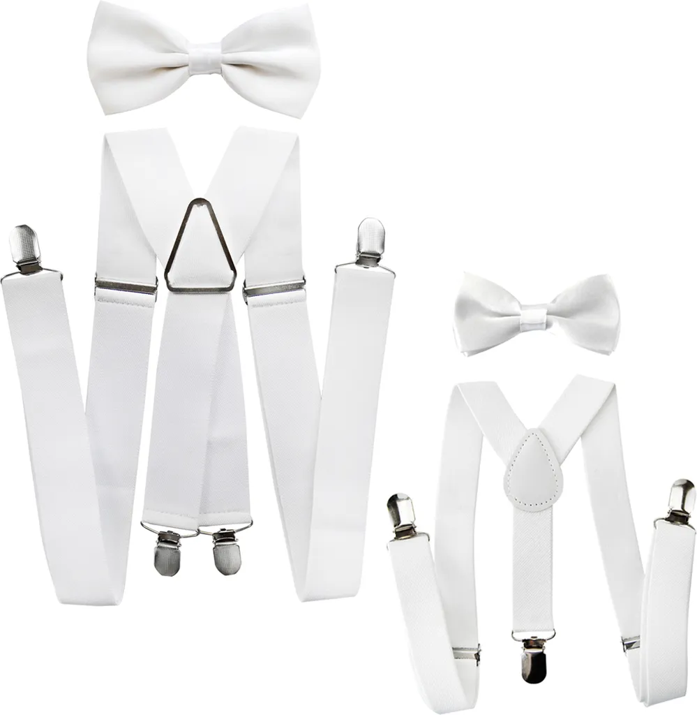 axy padre-figlio look partner bretelle e papillon set per uomini-donne-bambini servizio fotografico famiglia outfit bianco