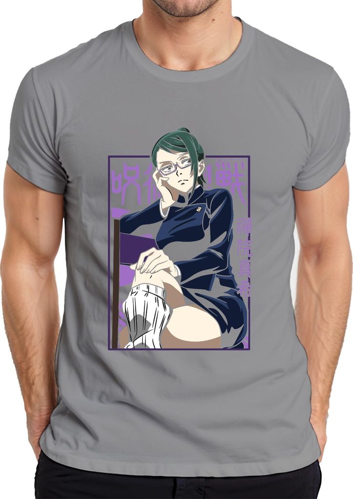 Maki Zenin Jujutsu Kaisen Anime Ästhetik Brille Kämpferin Geschenk Herren T-Shirt, Grau, XL