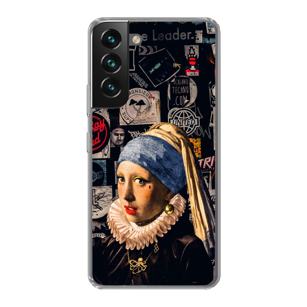 MuchoWow Handyhülle Schutzhülle Hülle für Samsung Galaxy S22 Das Mädchen mit dem Perlenohrring - Tätowierung - Vermeer Silikon Softcase Han...
