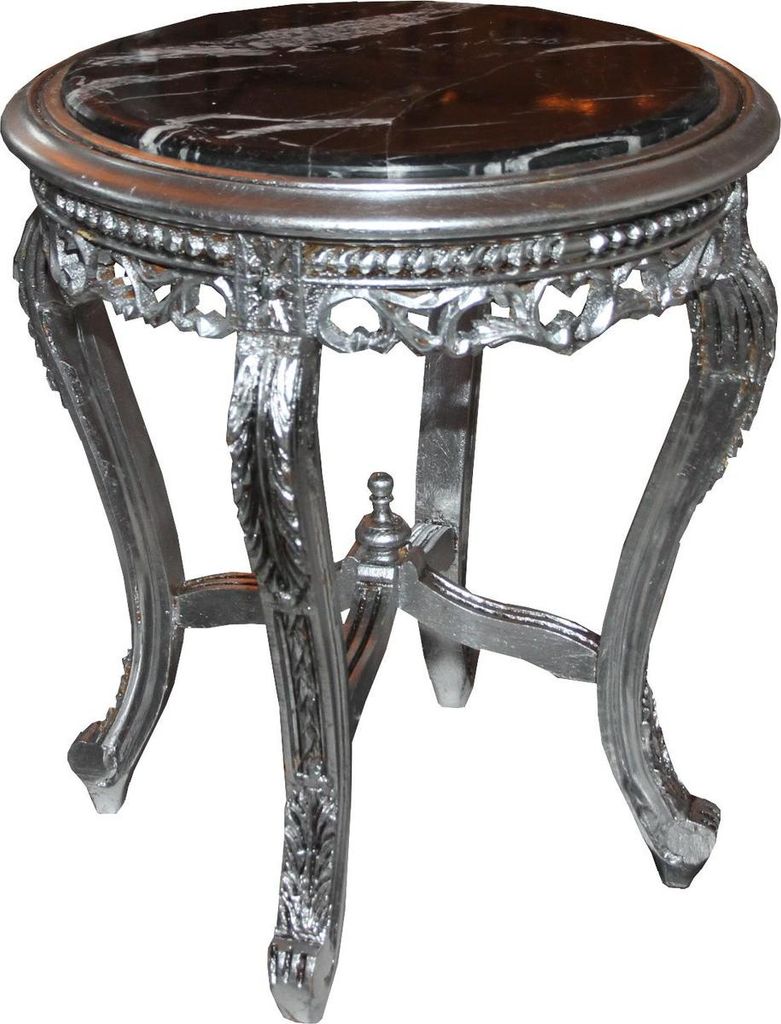 Casa Padrino Barock Beistelltisch Silber mit schwarzer Marmorplatte 48 x 48 x H. 55 cm - Barockmöbel Beistell Tisch