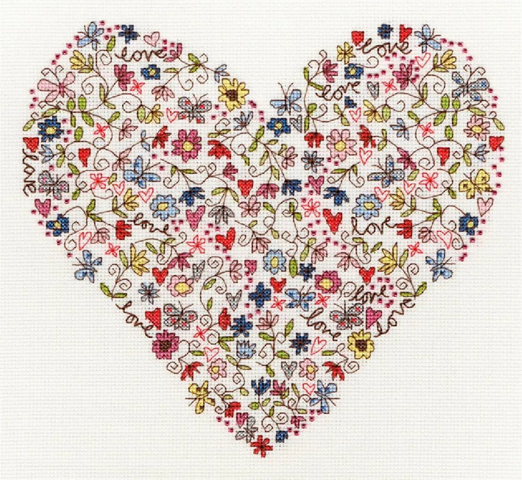 Cadeau Mariage DIY : Kit Point de Croix Love Heart à Broder 24x26cm