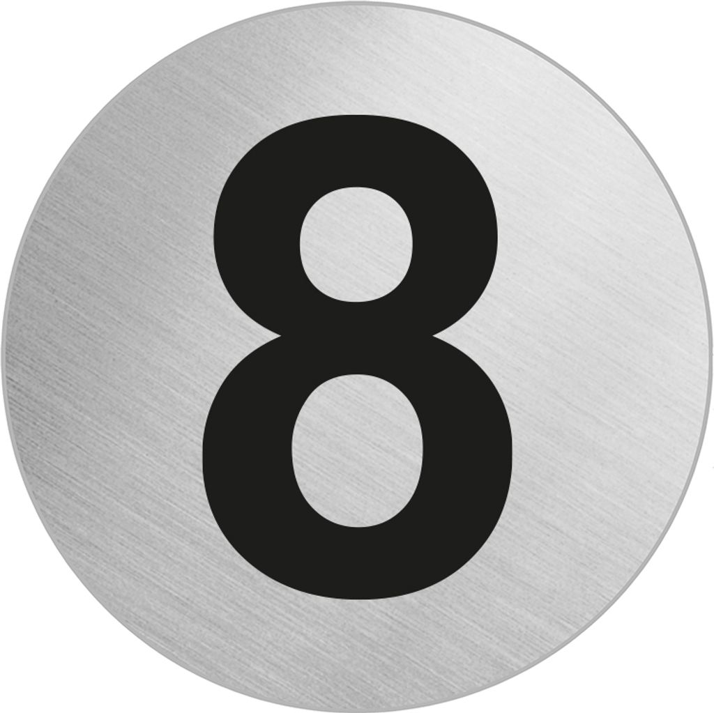 Türnummer Zimmernummer aus Edelstahl "8" Ø 60 mm selbstklebend