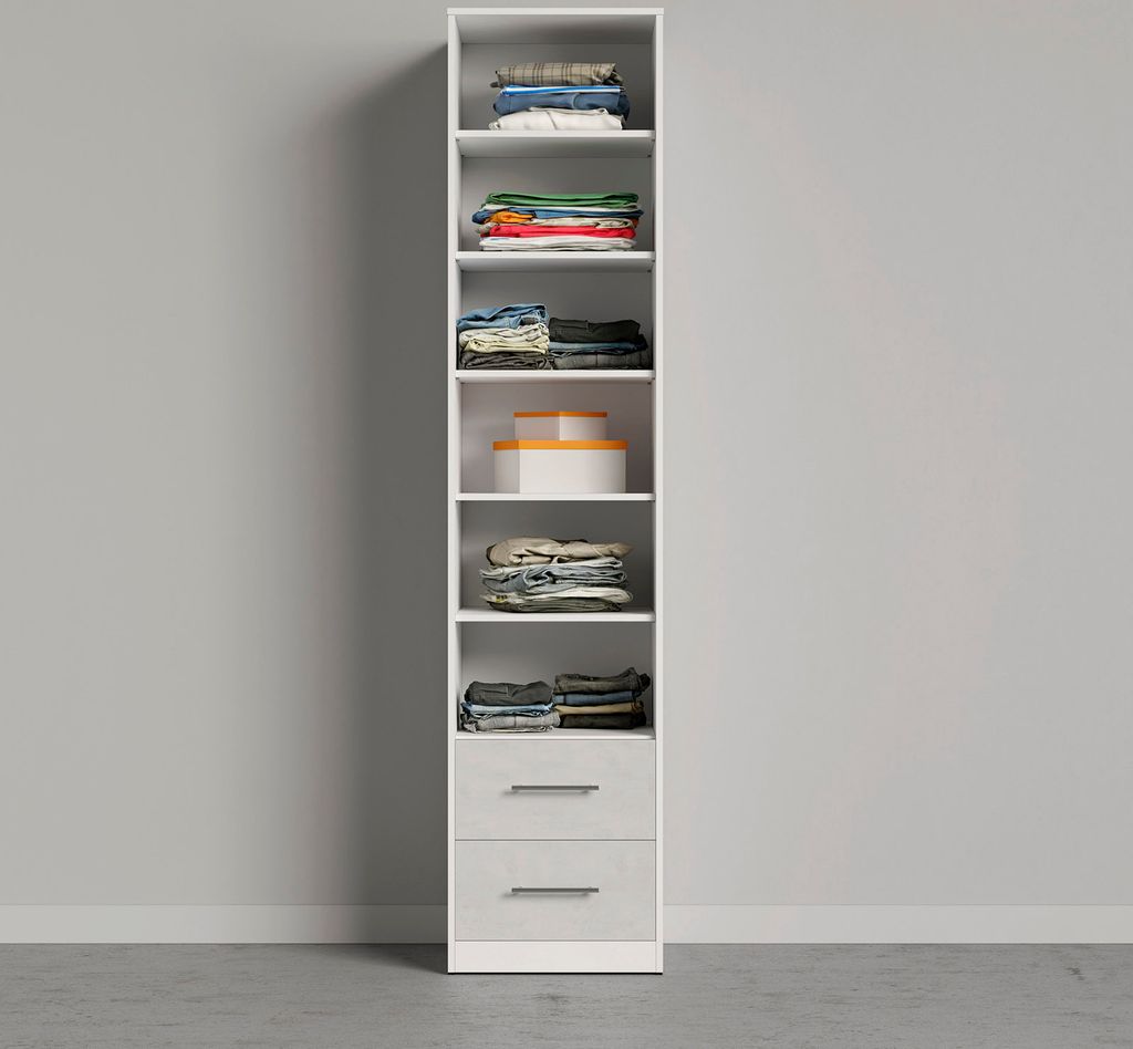SMARTBett Schrank Kleiderschrank Aktenschrank 50cm mit 2 Schubladen Weiss/Beton