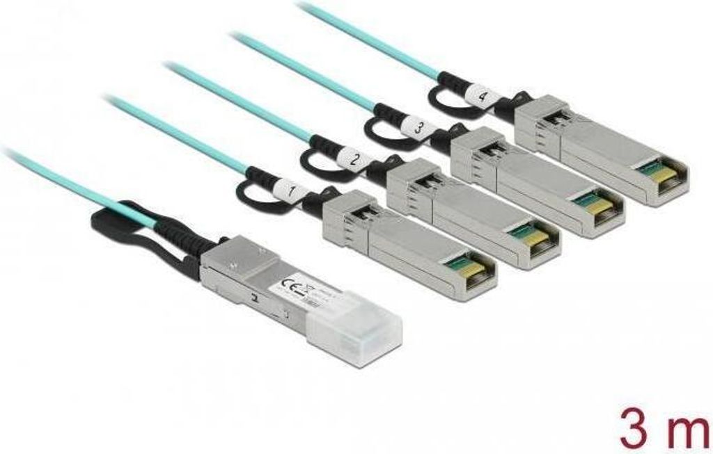 Delock - Ethernet 40 GBase-AOC-Kabel - QSFP+ (M) zu SFP+ (M) - 3 m - 3 mm - SFF-8436 - Active Optical Cable (AOC) - Aqu